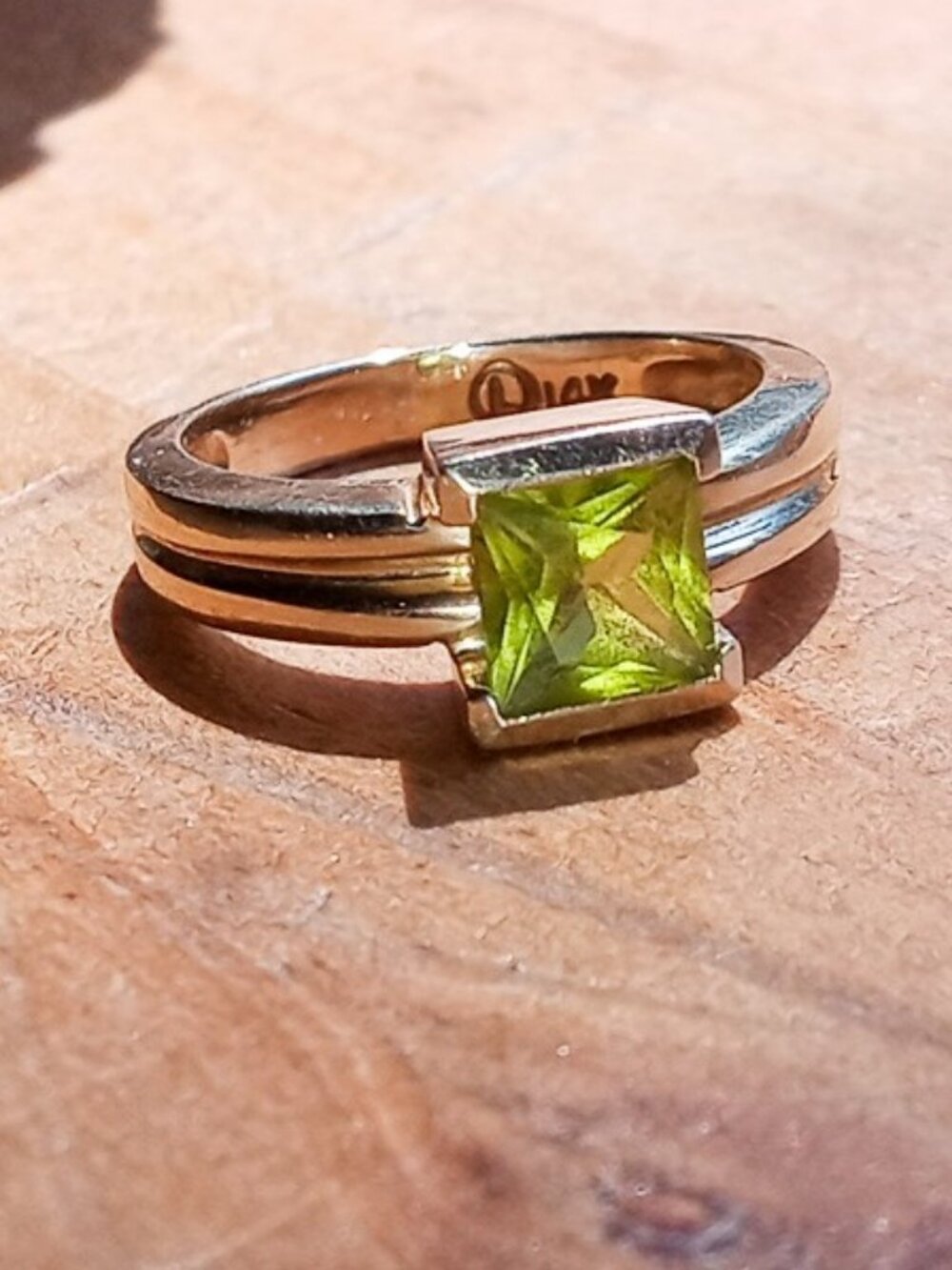 STUNNING Vintage Charles M. Levy 14K Gold Princess-Cut Peridot Statement Ring💍 - Picture 2 of 11